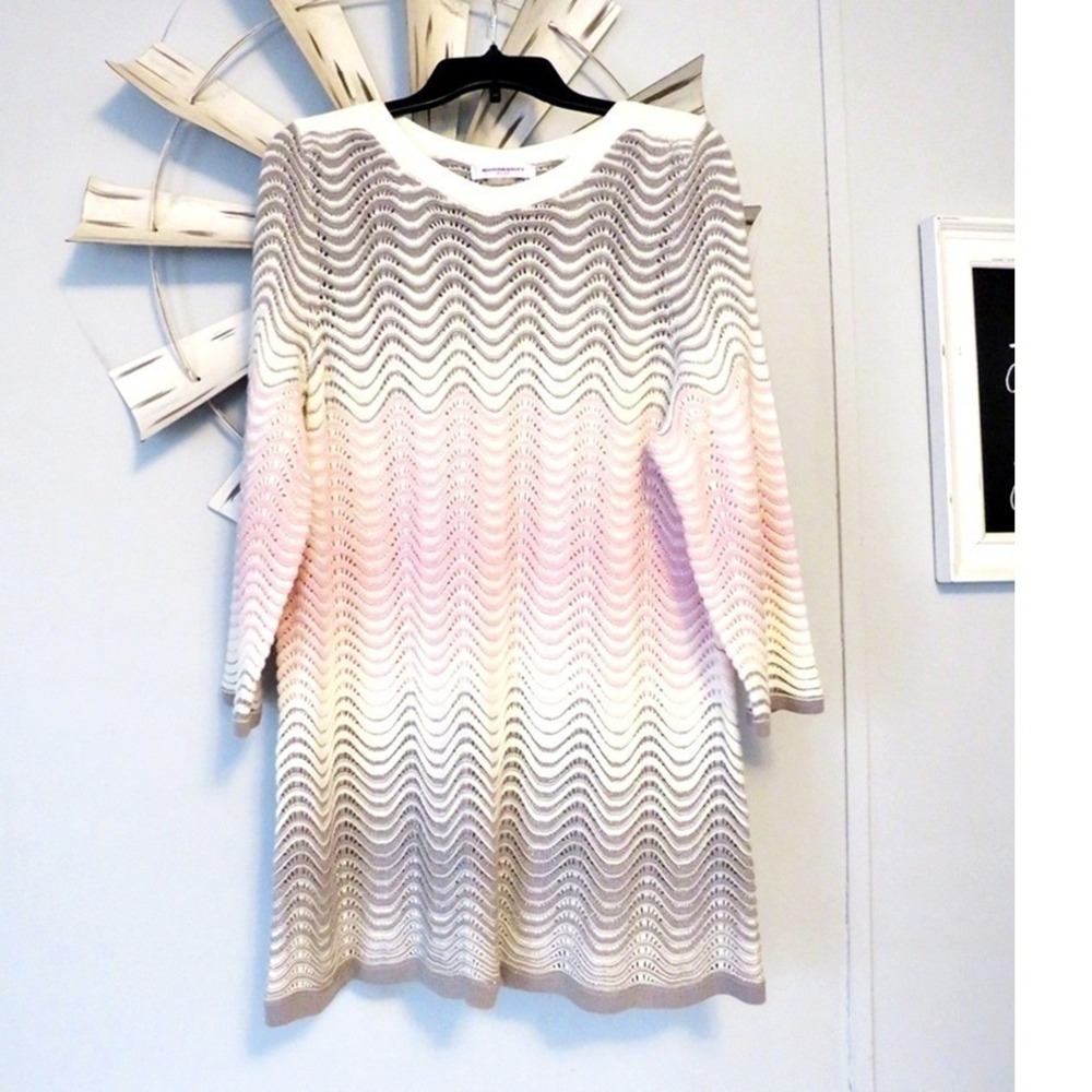 Allison Daley Plus 1X Pink Gray Ombre Knit Sweater Metallic Shimmer Cotton